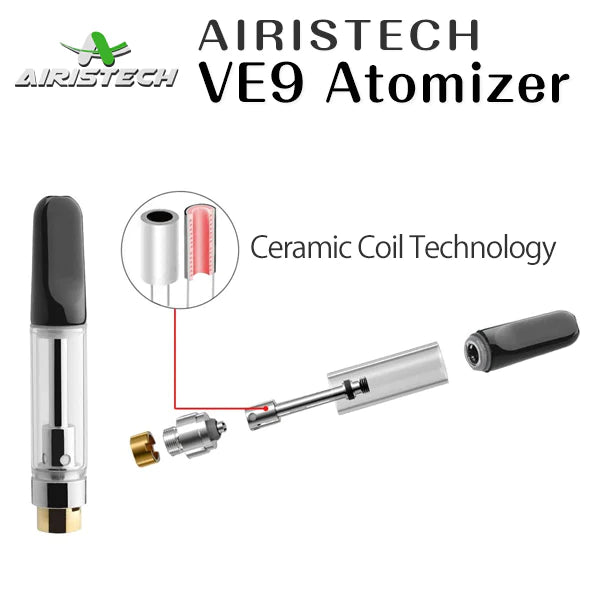 Refillable 510 Vape Tank Airistech VE9 Slim Empty Refillable Cartridge Tank For THC & CBD Oils Refillable 510 Vape Tank Airistech VE9 Slim Empty Refillable Cartridge Tank For THC & CBD Oils